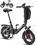 Bodywel T16PRO Bicicleta Eléctrica Plegable, 14" Mini E-Bike, 4.5 Pulgadas Pantalla LED, Batería 36V/7.8Ah, Frenos de Doble Disco y Suspensión Delantera (Negro+Portaequipajes Trasero)