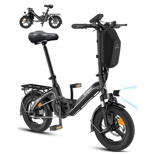 Bodywel T16PRO Bicicleta Eléctrica Plegable, 14" Mini E-Bike, 4.5 Pulgadas Pantalla LED, Batería 36V/7.8Ah, Frenos de Doble Disco y Suspensión Delantera (Negro+Portaequipajes Trasero)