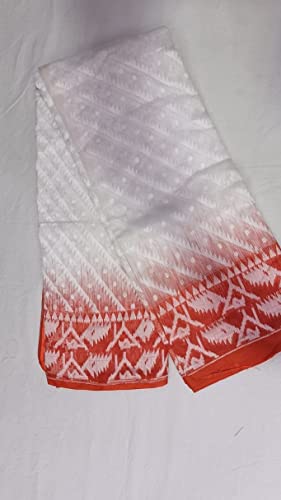 Sari Jamdani de algodón suave blanco y naranja de 5.5 m 4