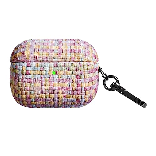 SharkProten for Airpods Case Cover, Compatible for Airpods Pro 2 Case with Keychain, Woven Leather PC Hard Cover Protective for Women Men with Front LED Visible Wireless Charging Case Pink