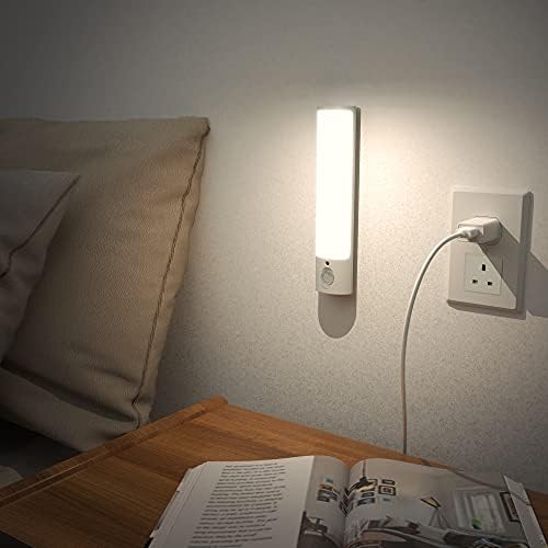 Motion Sensor LED Light, Cupboard Light USB Rechargeable Battery Operated Indoor Stick-On Night Lights with Magnet and Sticky Pad for Bedroom, Wardrobe, Cabinet, Closet, Hallway and Kitchen Lighting