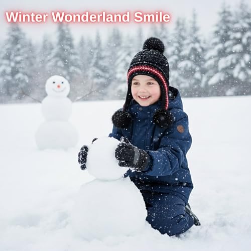 Image of Kraptick Children's Winter Cap: Velvet Thick Warm Woolen Knit Hat with Ear Protection for Children Stylish Korean Beanie with Long Pompom Ears & Fleece Lining Perfect for Winter -4