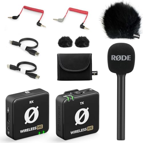 RØDE Rode Wireless ME - Juego de micrófono inalámbrico (incluye adaptador de mano para entrevista GO y protector de viento Keepdrum de piel), color negro