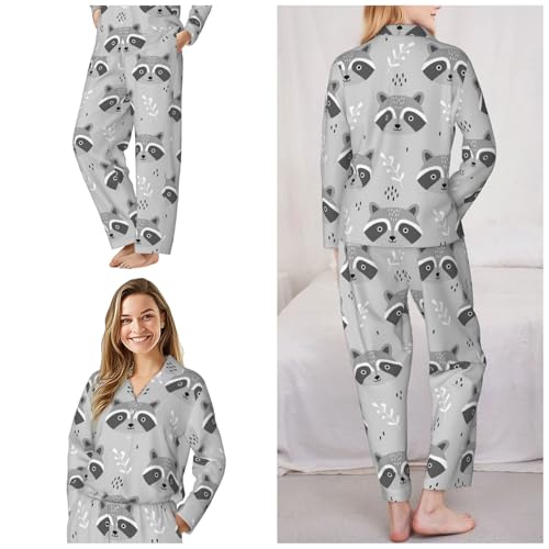 Image of Women'S Long Sleeve Pajama Set Soft Loungewear Button-Down Top & Elastic Waist Pants S- 2XL