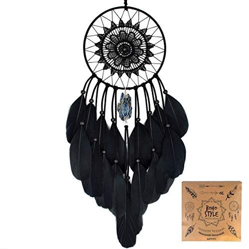 Urdeoms Dream Catcher Black Handmade Dream Catchers with Multicolor Magic Stone Pendant Dia 5.9"(NO.16)