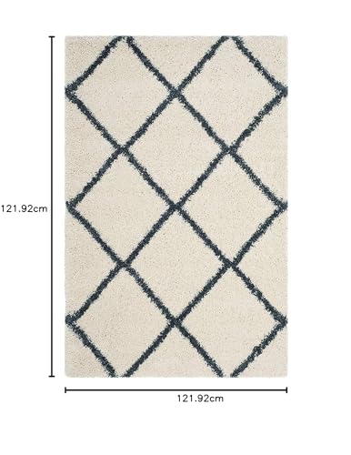 Image of Super Ultra Modern Soft Shaggy Handcrafted Anti-Skid Silk Touch Carpet, Size 4x4 Feet Square, Color Ivory & SLATEE