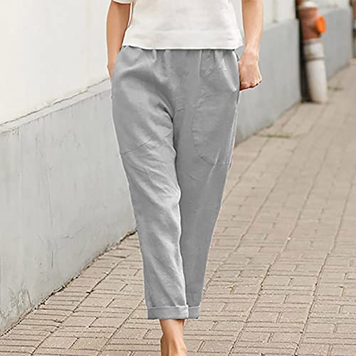 Image of LRMQS Cotton Linen Pants Women Casual Summer 2026 Trendy Loose Fit Beach Wide Straight Leg Trousers with Side Pockets