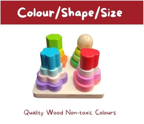 Image of SHINETOY ENTERTAIN KIDS Montessori Geometric Stacker Column Building Blocks for Preschool Toddlers 1-3 Children 4 Post Square|Baby | Toys for Baby | Developmental Toys, 16 Pcs