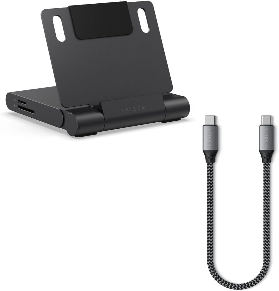 Satechi USB-C Stand Hub, Foldable Workstation & USB C to USB C Cable 100W, 10in/25cm for Tablets, Laptops, Smartphones