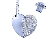 EcooDisk 128GB USB 3.0 Flash Drive Diamond Heart with Necklace Memory Stick High Speed Thumb Drive J