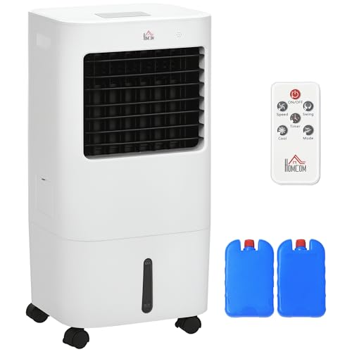 HOMCOM Enfriador de Aire Portátil 15L Climatizador Evaporativo Bajo Consumo 65W Humidificador...