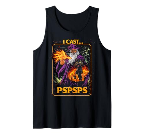 I Cast Pspsps Funny Wizard Cat Fantasy Meme Cat Lover Tank Top