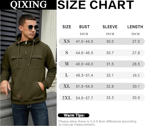 QIXING Men's Cargo Hoodies Quarter-Zip Sweatshirts Tactical Jumpers Casual Gym Athletic Loose Hooded Tops - Image 5