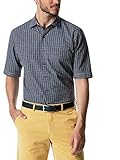 atmungsaktiv Walbusch Herren Hemd Seersucker Indian Summer kariert Karo Blau/Gelb 45-46 - Kurzarm