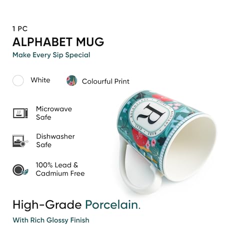 Image of Shay Alphabet Mug, 1 Pc, R, 300ml | Ceramic Mug |Glossy Finish | Ceramic Coffee Cup | Porcelain | Microwave Safe (Alphabet Mug - R)