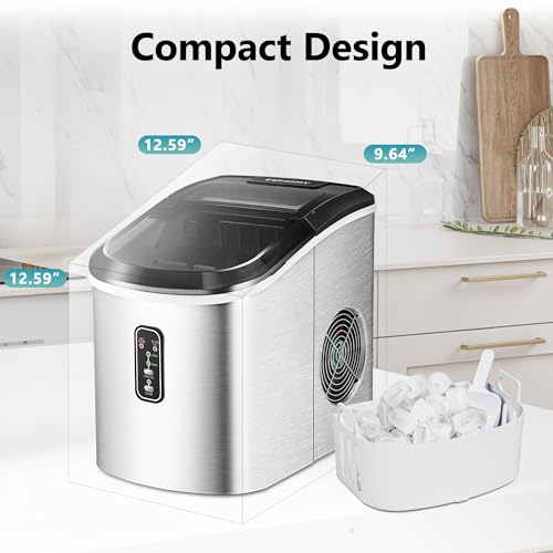 Image of EUHOMY Smart Ice Makers Countertop -26lbs in 24 Hours, 9 Cubes Ready in 8Mins, Self-Cleaning Countertop Ice Maker, Portable Ice Maker with Ice Scoop and Basket, Perfect for Home /Kitchen /Office(Sliver