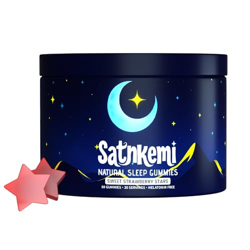 Satnkemi Sleep Gummies for Adults, Melatonin-Free Natural Sleep Aid with Valerian Root, L-Theanine, Magnesium & Passionflower, Star-Shaped Strawberry Gummies,Non-GMO, Gluten-Free Supplement, 60 Count