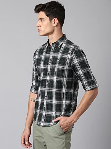 Image of Dennis Lingo Men's Slim Fit Checkered Casual Shirt (Green)