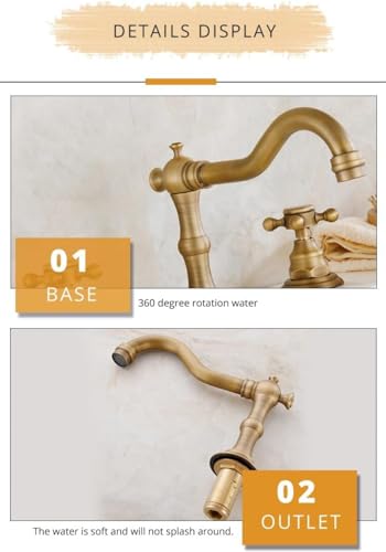 Robinets de lavabo mitigeur baignoire 3 trous laiton antique rétro