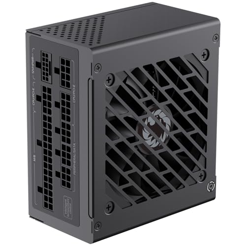GAMEMAX GS-850G 850W SFX in black with fully modular cabling — shows the 12VHPWR pathway for a Gen 5 GPU