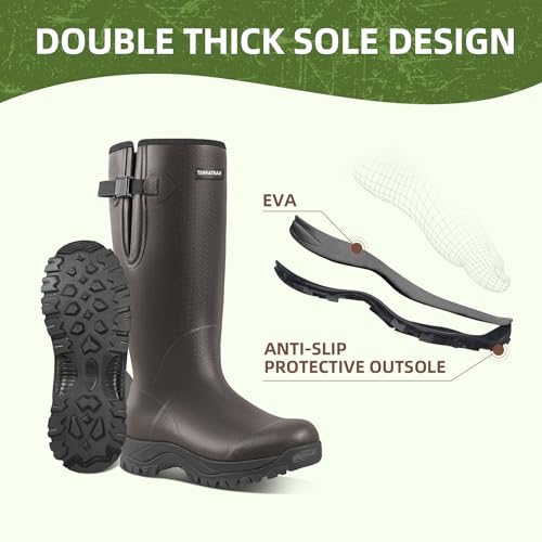 Image of Men's Waterproof Rubber Boots - 6mm Neoprene, 15 inch Shaft, Dual-Sole Anti-Fatigue Rain & Mud Boots for Farm & Wet Work, Fishing, Irrigation - Lightweight Soft Toe