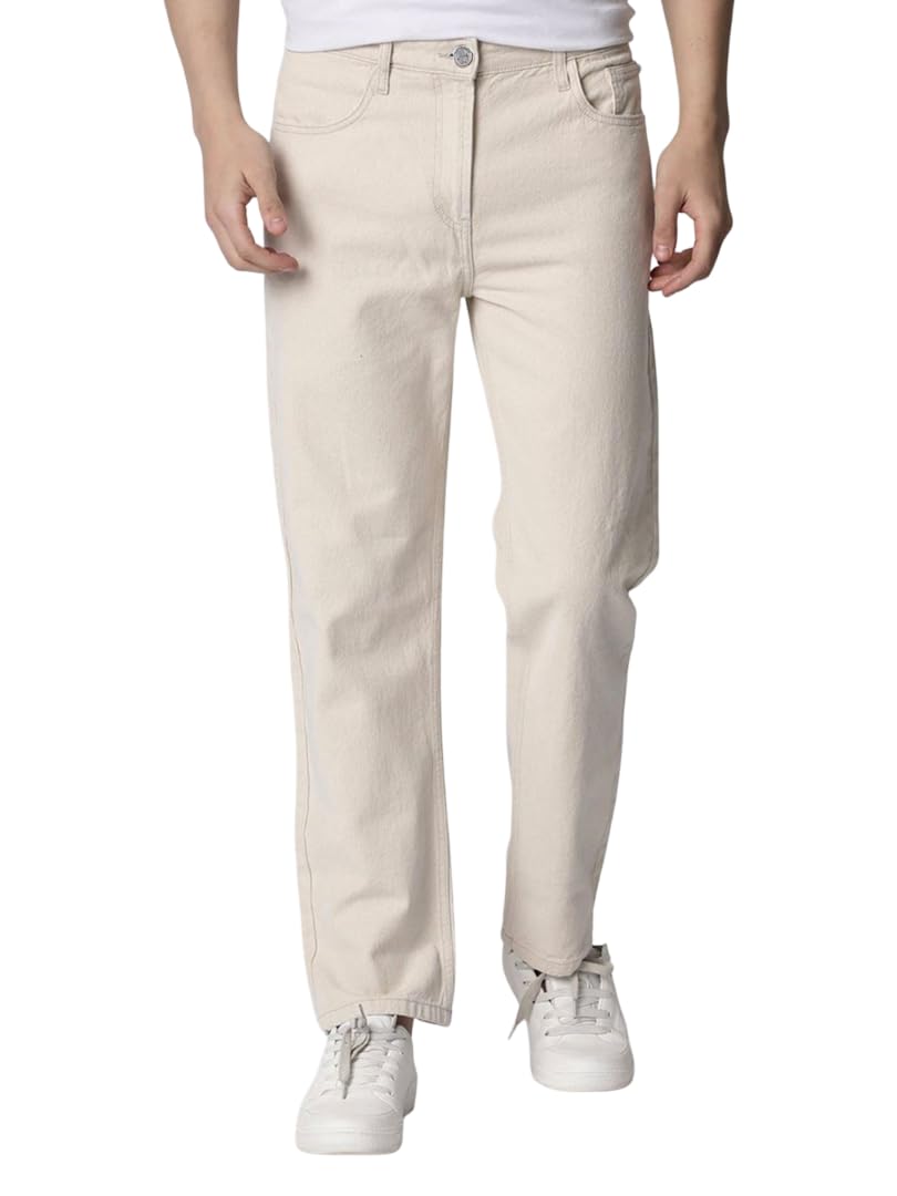 Men's Straight Fit Cream Denim Jeans with 5-Pocket Design-picture-37