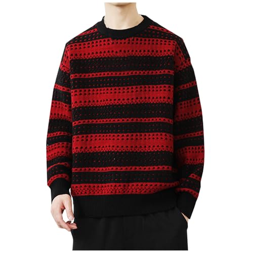 Cambkatl Striped Sweaters for Men Vintage Crewneck Colorblock Knitted Long Sleeve Casual Pullover Sweater