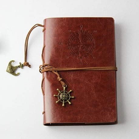 Carnet de notes vintage bloc-notes cuir marron format L journal voyageurs papeterie pirate x2