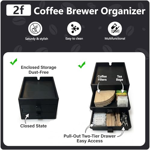 Coffee Brewer Organizer for Intasting Electric Kettle,Two-tier design with elevated kettle platform and pull-out Two-tier storage drawer，Elevated Pour Over Coffee Maker Holder for Beans, Tea & Accessories - Thumbnail 4