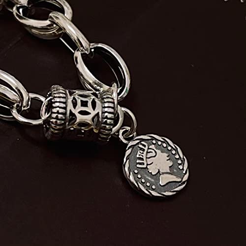 Columbus Treasure Solid 925 Sterling Silver Link Bracelet, 7.5" - 8.13G Queen Tag Charm Bracelet For Women, Adjustable Length #TOP4