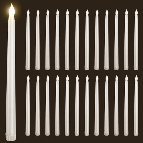 Image of 24pcs Flameless Flickering LED Taper Candles Bulk Battery Operated Candles for Christmas Halloween Birthday Wedding Party, (Ivory, 11 inch, 24pcs)