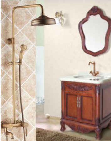 Robinet laiton antique pour baignoire avec ciel de pluie mural 20cm