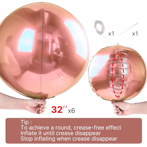 Image of PartyWoo Rose Gold Foil Balloons 6pcs Large Round Giant Jumbo 4D Balloons