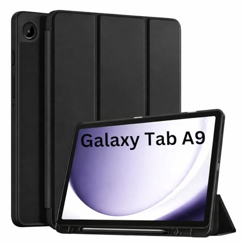 Image of TechTrendz Smart Cover for Samsung Galaxy Tab A9 8.7 inch [SM-X110, SM-X115] Support S Pen Magnetic Attachment Shockproof Trifold Stand Auto Wake /Sleep Flip Cover (Black)