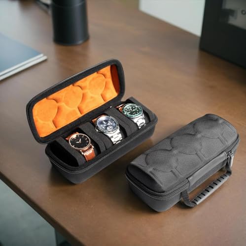 Image of Travel Watch Case Organizer Watch Box With Zipper Heavy Duty Portable Travel Friendly Case Fits all Wristwatches & Smart Watches Up To 60MM Compatible for Apple Watch (Black,3 Slots)