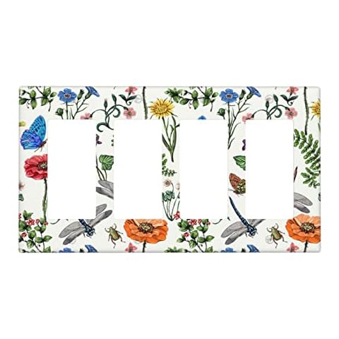 Nozidse Dragonfly 4 Gang Rocker Light Switch Cover Decorative Switch Plates and Outlet Covers Wall Plates for Electrical Kitchen Home Office Art Decor Cover