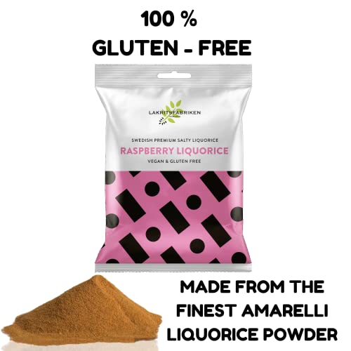 Lakritsfabriken Ramlosa Swedish Premium Salty Raspberry Liquorice Candy - Salty Raspberry Licorice - Juicy, Gluten Free, Chewy & Vegan - Soft Black Licorice - Licorice Candy From Around The World - European Candy - 3.53 Oz #TOP5