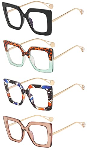 Murddoa 4 Pack Oversized Square Blue Light Blocking Glasses Cute And Stylish Eyeglass Frames For Women Uv400 Protection Eyewear(4 Pairs) #TOP2