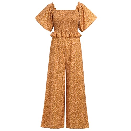 AWIBMK Mommy and Me Outfits Floral Solid Color Wide Leg Jumpsuit Romper for Beach Holiday Photo Shoot2