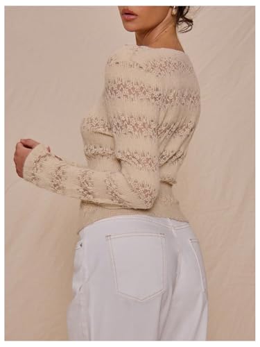 Milumia Women's Long Sleeve Boat Neck Sheer Sweaters Bow Knot Slim Fit Casual Pullovers2