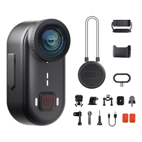 Mini Caméra Sport 4K avec Action Pod & 64GB Intégrée, Stabilisation EIS 6-Axes, Camera Portable Étanche 10M, Caméra POV avec Pendentif Magnétique et Clip...