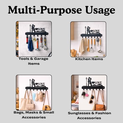 Image of Metal Key Holder for Home | 7 Hook Decorative Key Hanger Wall Mounted | Rust Free Powder Coated Key Rack | Stylish Entryway, Kitchen, Hallway Wall Decor & Key Rack Organizer Gift