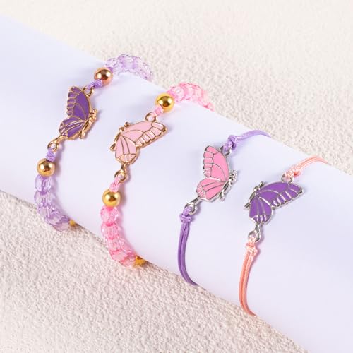 4 Pcs Friendship Bracelets for 2, Matching Bracelets for Best Friends, Best Friend Bracelet, Adjustable Friendship Bracelet, Butterfly Bracelets for Women, Couple, Friend3