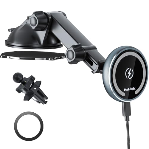 MAGJIEYX Magnetic Car Phone Holder for Truck/Van/Wall/Boat, Drill-Base Magnetic Mount for Dashboard, Durable Stand Compatible with 4.7'-6.9' iPhone/HTC/LG/Nexus/Samsung/Huawei and Other Smartphones