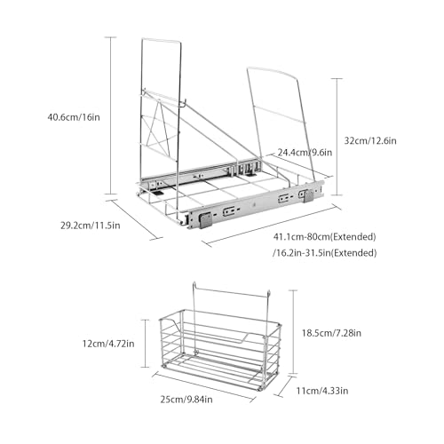 Yallmie Stojak przesuwny do kosza na śmieci, przesuwny stojak na śmieci pod zlewem 42,2 x 28,5 x 41,4 cm półka przesuwna pod zlewem z koszem do przechowywania stojak na śmieci kółko