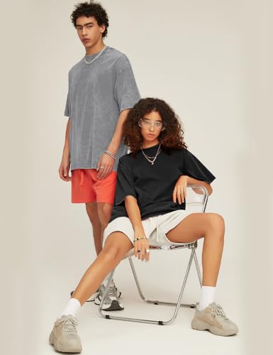 Flygo 3 Pack Men Oversized T Shirts Acid Washed Unisex Tee Loose Fit Short Sleeve Casual Streetwear Baggy Basic Tops2