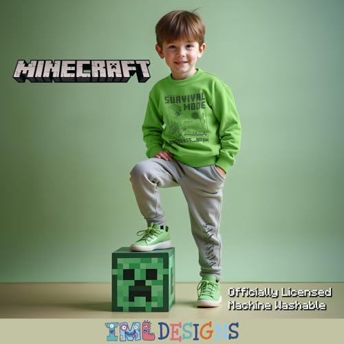 Image of Minecraft Creeper Boy's 2-Piece Fleece Long-Sleeved Shirt and Pants Set - Crewneck Sweatshirt and Joggers Bundle for Kids