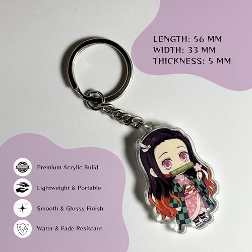 Image of Nezuko Kamado Chibi Acrylic Keychain | Compatible with Demon Slayer Anime | Cute Anime Charm for Keys, Bag, Backpack | Otaku Gift