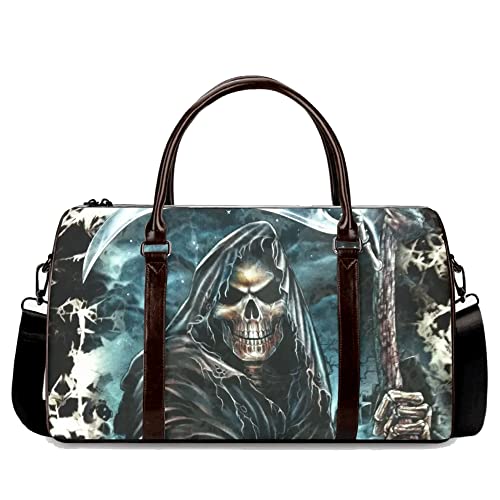 Goth Skull Spinner Suitcase – Dark Horror Rolling Travel Bag, Rugged Cabin Luggage, Black Carry-On Hard Shell Case with Gothic Skull Design (18 x 8.5 x 10 Inches)