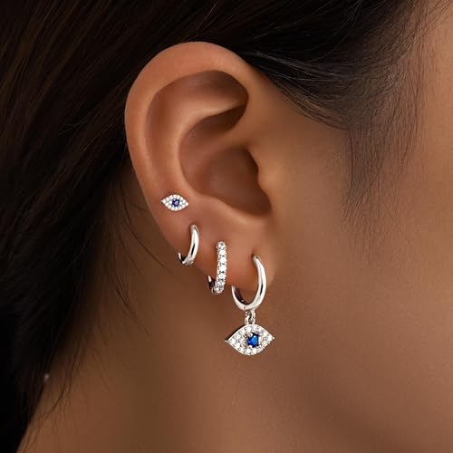 Image of Small Gold Huggie Hoop Earrings Set for Women Men Hypoallergenic 14K Plated Stack Cartilage Earrings, Sterling Silver Multiple Piercing Lightweight Mini Thin Cute Dainty Trendy Jewelry Gifts for Women